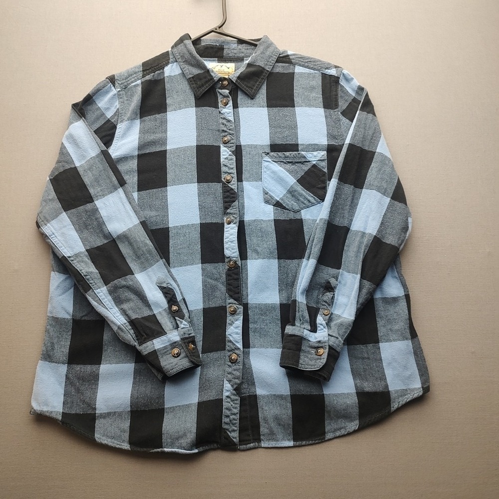 Blue Mountain Men's Blue Black Check Flannel Button Up‎ Shirt Long Sleeve XL